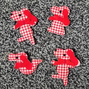 Vintage Red & White Gingham Dog Christmas Ornaments, set of 4
